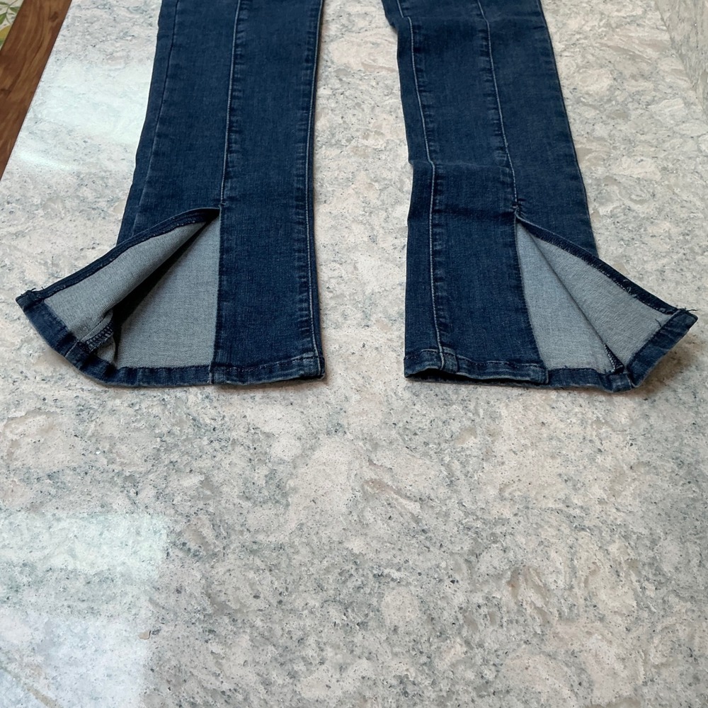 FREE PEOPLE Womens Pull On Denim Jeans Split Flare Leg High Rise XS Blue - Picture 7 of 8